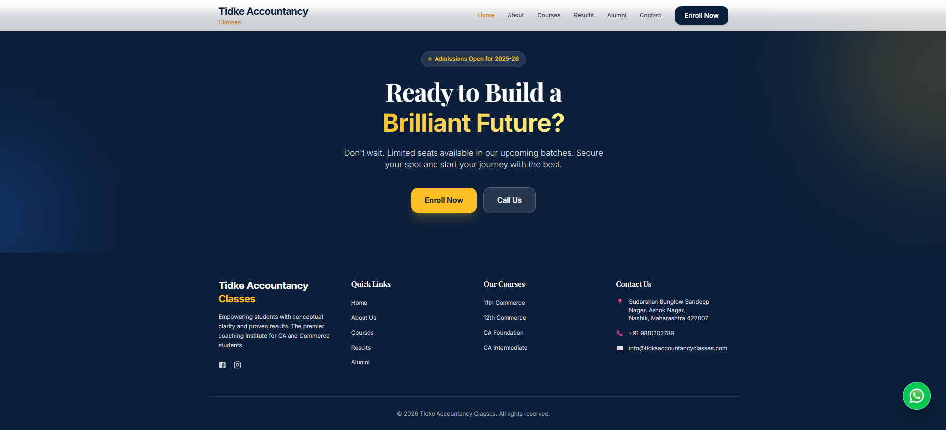Tidke Accountancy Classes - Professional coaching institute website for accountancy classes with modern responsive UI.